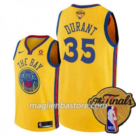 Maglia Golden State Warriors Kevin Durant 35 2018 NBA Finals Patch Nike Giallo City Edition Swingman - Uomo